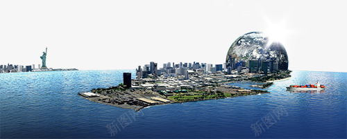 海岛元素psd免抠素材_新图网 https://ixintu.com 地产背景元素 大海 海上的建筑 海岛元素 海岸