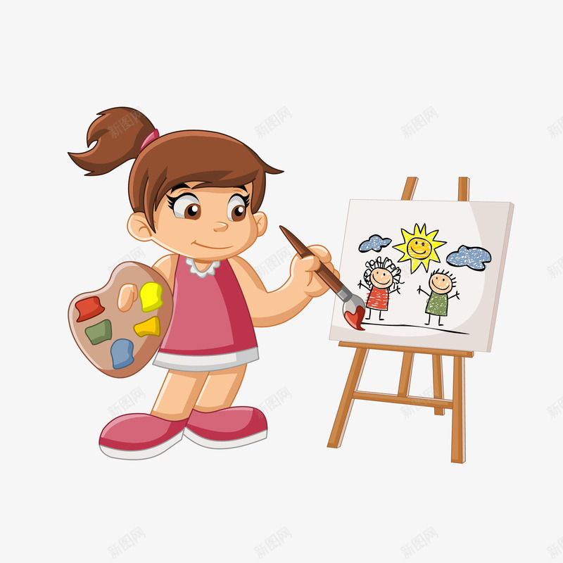 手绘卡通画画小女生png免抠素材_新图网 https://ixintu.com 卡通 学习 小女生 手绘 文静 画画 粉色裙子 色笔