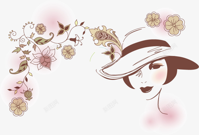 时尚人像花纹png免抠素材_新图网 https://ixintu.com 人像花纹 抽象人像 时尚女性人物 时尚花纹 矢量素材 韩国花纹元素