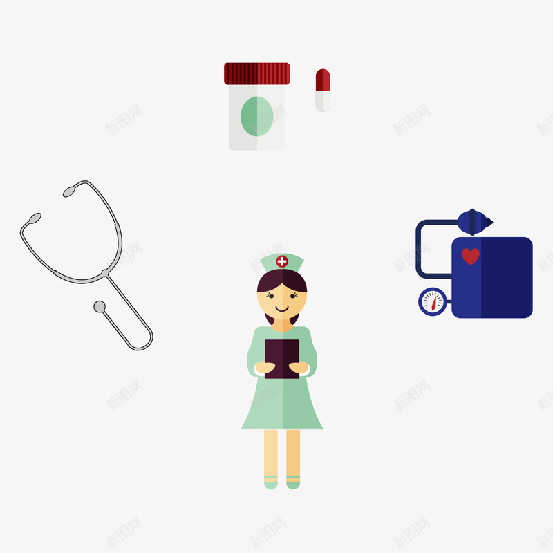 手绘女护士与医疗健康器材矢量图ai免抠素材_新图网 https://ixintu.com 健康 医疗 医疗健康器材 女护士 手绘 护士形象矢量 矢量风格 矢量图