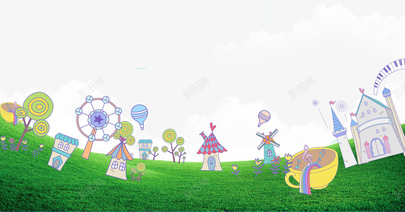草坪上手绘游乐场背景psd免抠素材_新图网 https://ixintu.com 手绘游乐场 草坪上手绘游乐场背景 草坪上背景
