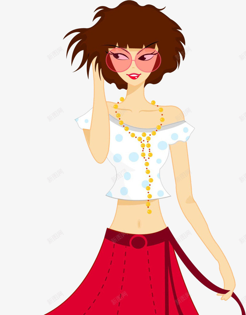 露脐装红色裙子黑色马靴的女生png免抠素材_新图网 https://ixintu.com 女生 短发 露脐装 马靴