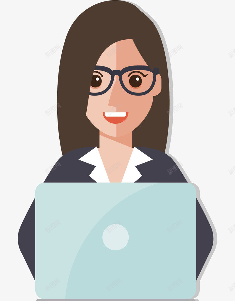 卡通商务女士矢量图ai免抠素材_新图网 https://ixintu.com 卡通 商务 商务人士 工作 电脑 蓝色 矢量图