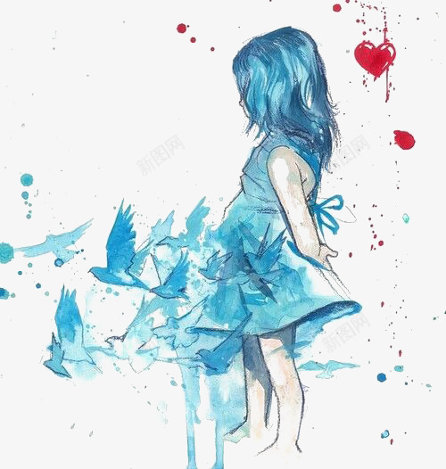 水彩女生png免抠素材_新图网 https://ixintu.com 卡通女孩 女孩插画 小女孩 手绘女生 水墨 长发女生