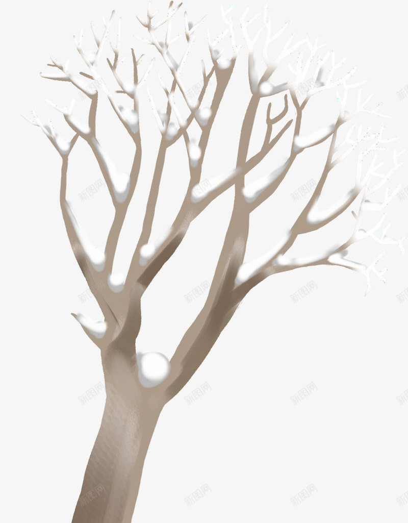 手绘冬季棕色大树雪花png免抠素材_新图网 https://ixintu.com 冬季 大树 棕色 雪花