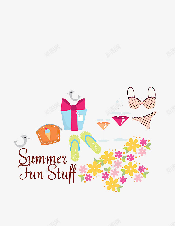 夏日元素集合png免抠素材_新图网 https://ixintu.com summer 拖鞋 海滩 花朵