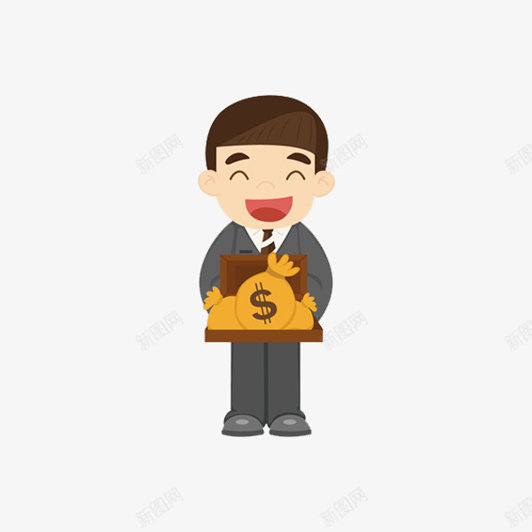 卡通拿着钱袋的男人图png免抠素材_新图网 https://ixintu.com 卡通 商务 理财 男人 金融 钱袋子 高兴地