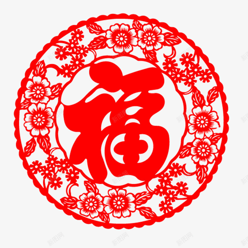 春节花卉装饰剪纸png免抠素材_新图网 https://ixintu.com 新年 春节 狗年 福字 节日装饰 装饰剪纸 过年