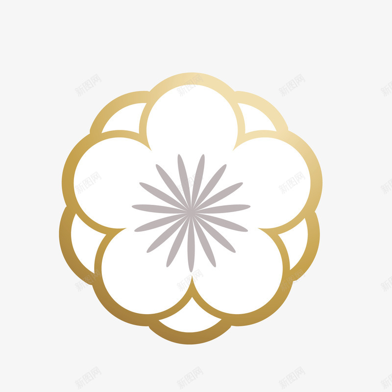 白色金边花朵元素png免抠素材_新图网 https://ixintu.com 图案 土豪 扁平化 春节 植物 渐变 白色 自然 花瓣 花纹 金边