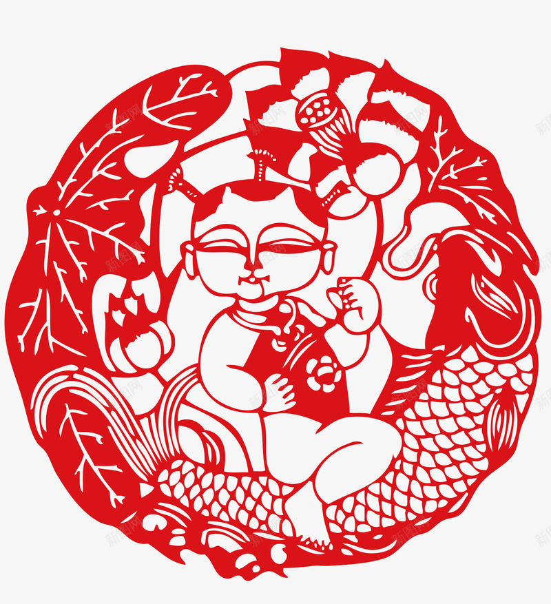 年画人物png免抠素材_新图网 https://ixintu.com 人物剪纸 儿童剪纸 剪纸 剪纸小人 喜庆 新年 春节年画设计矢量图 春节祝福 红色 红色剪纸