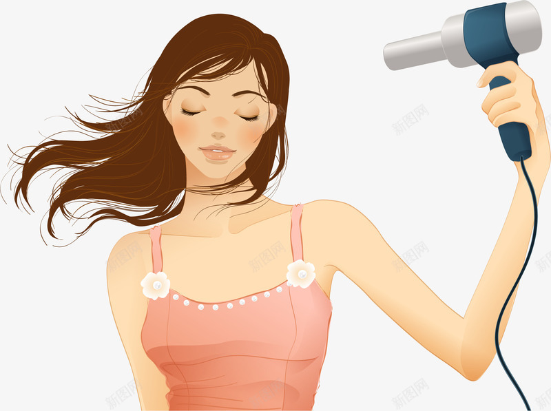 手绘吹头发png免抠素材_新图网 https://ixintu.com 吹头发 女生 手绘
