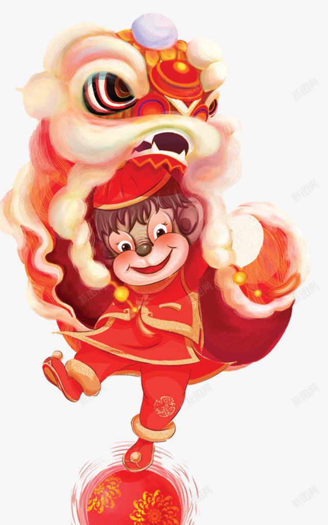 舞狮子春节猴子中国风过年png免抠素材_新图网 https://ixintu.com 中国风 春节 狮子 猴子 过年
