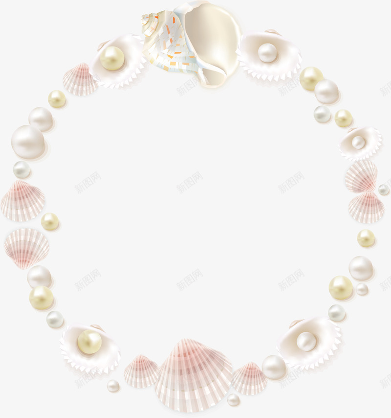 珍珠贝壳花环png免抠素材_新图网 https://ixintu.com 卡通 手绘 珍珠 白色的 简图 花环 装饰 贝壳