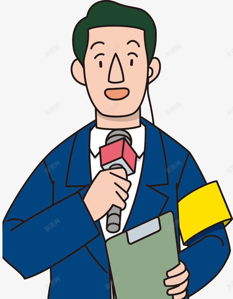 拿话筒的男人png免抠素材_新图网 https://ixintu.com 主持人 卡通 帅气的 本子 男人 花筒 黄色的