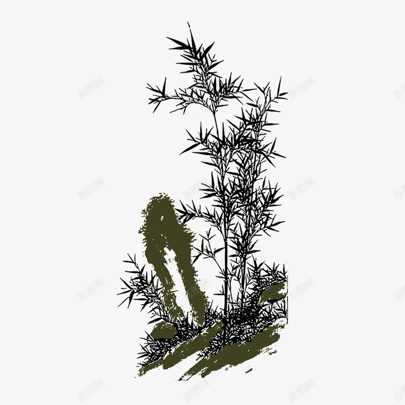 水墨竹图案png免抠素材_新图网 https://ixintu.com 中国风素材 新年平安寓意图案 春节装饰素材 竹报平安