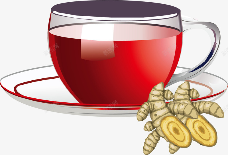 生姜红茶广告矢量图ai免抠素材_新图网 https://ixintu.com 下午茶 生姜红茶 茶具 茶杯 茶饮 饮品 矢量图