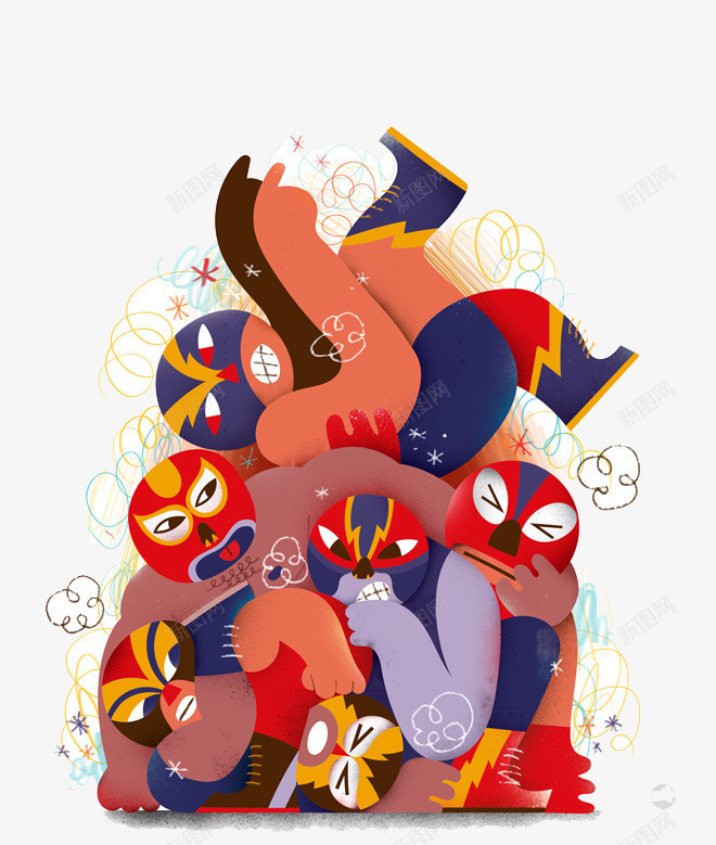 打架的面具人png免抠素材_新图网 https://ixintu.com 打架 盗贼 脸谱 面具