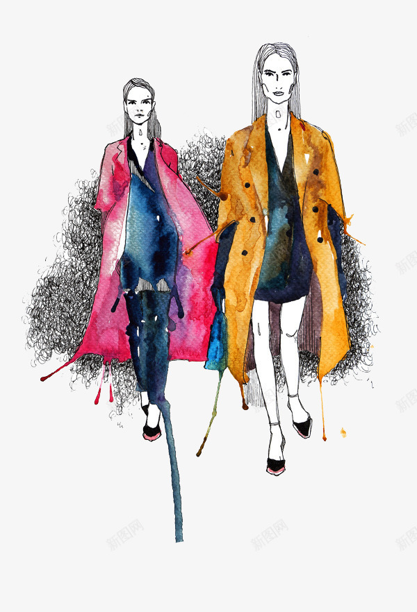 简约时尚女装插画png免抠素材_新图网 https://ixintu.com 女装模特手绘 时装设计插画 简约女装设计
