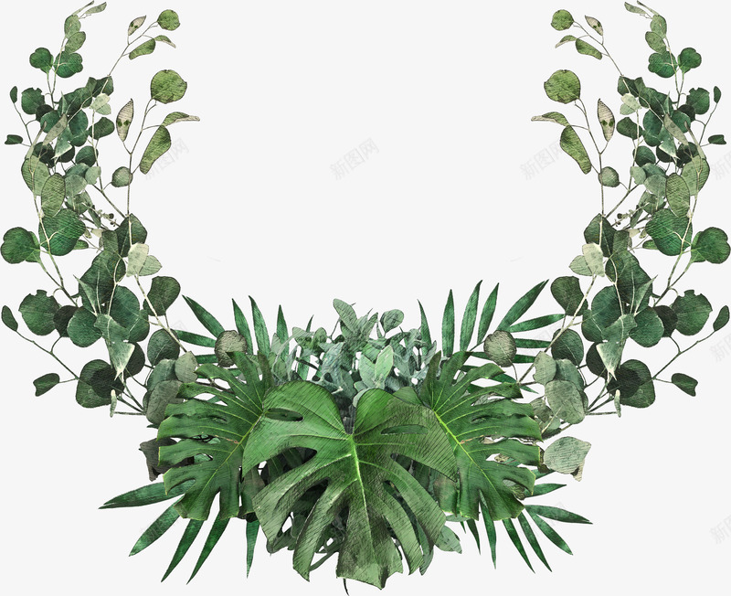 绿色植物花环5png免抠素材_新图网 https://ixintu.com 手绘 植物 清新 绿色 花环