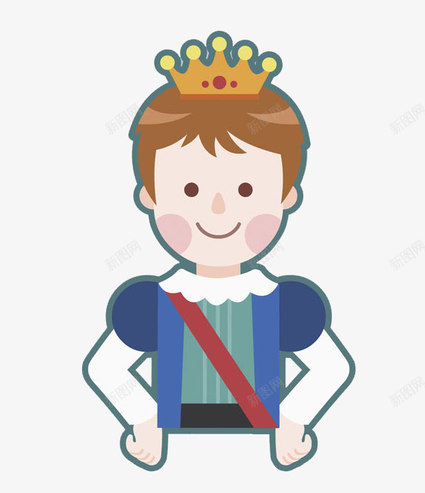 戴着皇冠的男人图png免抠素材_新图网 https://ixintu.com 卡通 帅气的 微笑的 掐腰的 插图 男人 皇冠 皇子