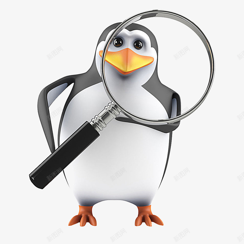拿着放大镜的企鹅png免抠素材_新图网 https://ixintu.com 企鹅 动物 卡通 卡通企鹅设计素材元素 放大镜
