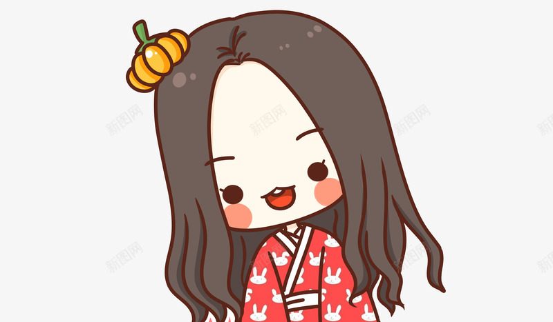 穿和服的小女孩png免抠素材_新图网 https://ixintu.com 卡通 手绘 插画 红色和服 长发女生