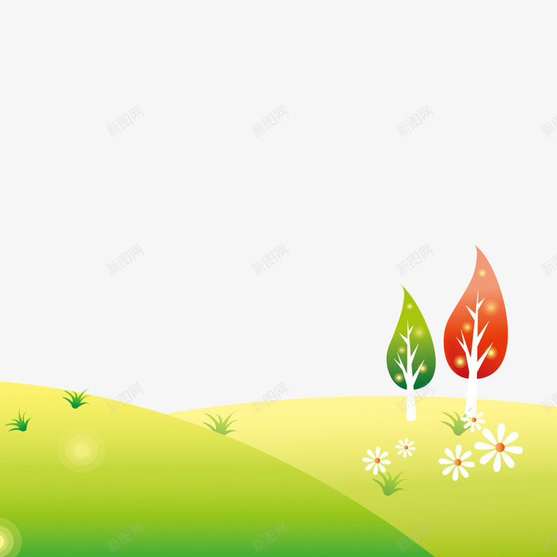 卡通psd免抠素材_新图网 https://ixintu.com 小树 小花 小草 草地