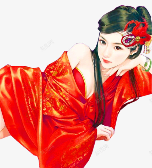 妖娆红衣美女古风手绘png免抠素材_新图网 https://ixintu.com 古风 妖娆 手绘 红衣 美女