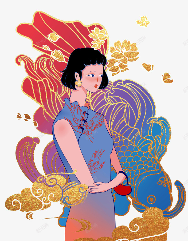 国潮中国风旗袍少女png免抠素材_新图网 https://ixintu.