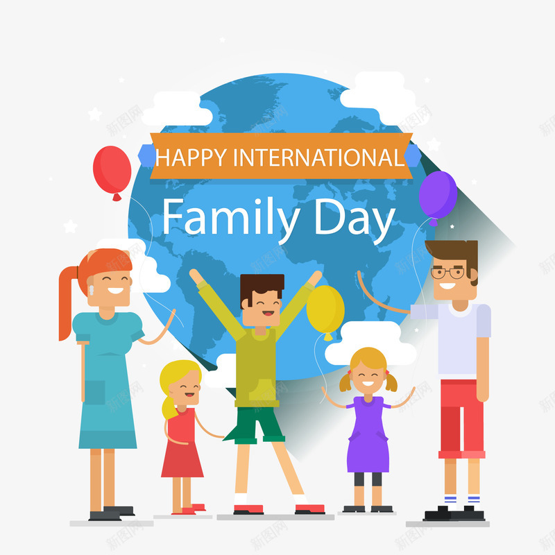 创意国际家庭日五口之家png免抠素材_新图网 https://ixintu.com 人物设计 卡通 国际家庭日 幸福 标签设计 温馨 节日