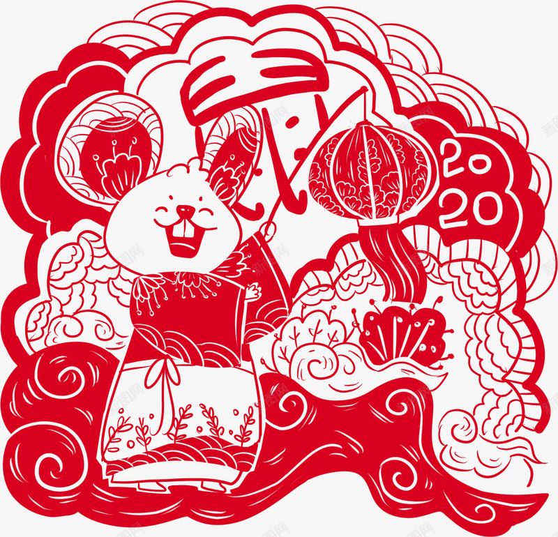 鼠年大吉2020窗花png免抠素材_新图网 https://ixintu.com 2020 鼠年 鼠年剪纸 鼠年窗花