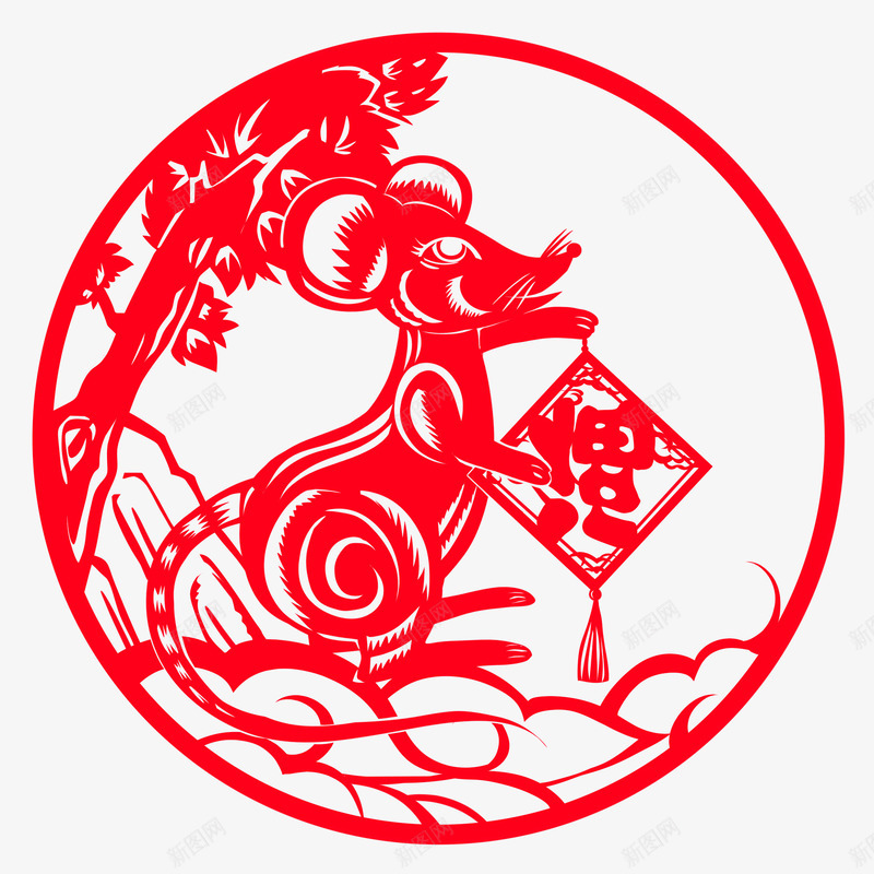 鼠年福到了剪纸png免抠素材_新图网 https://ixintu.com 剪纸 窗花 鼠年 鼠年剪纸 鼠年窗花