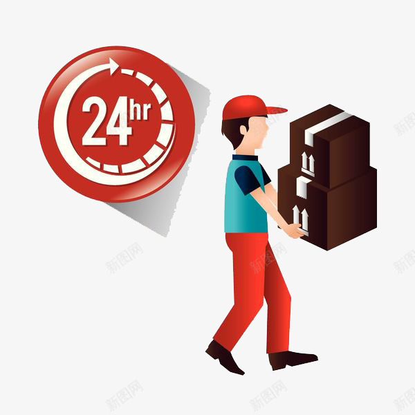 24小时员工快递png免抠素材_新图网 https://ixintu.com 创意 卡通手绘 员工 工作 快速 搬运 时间 男人 男士