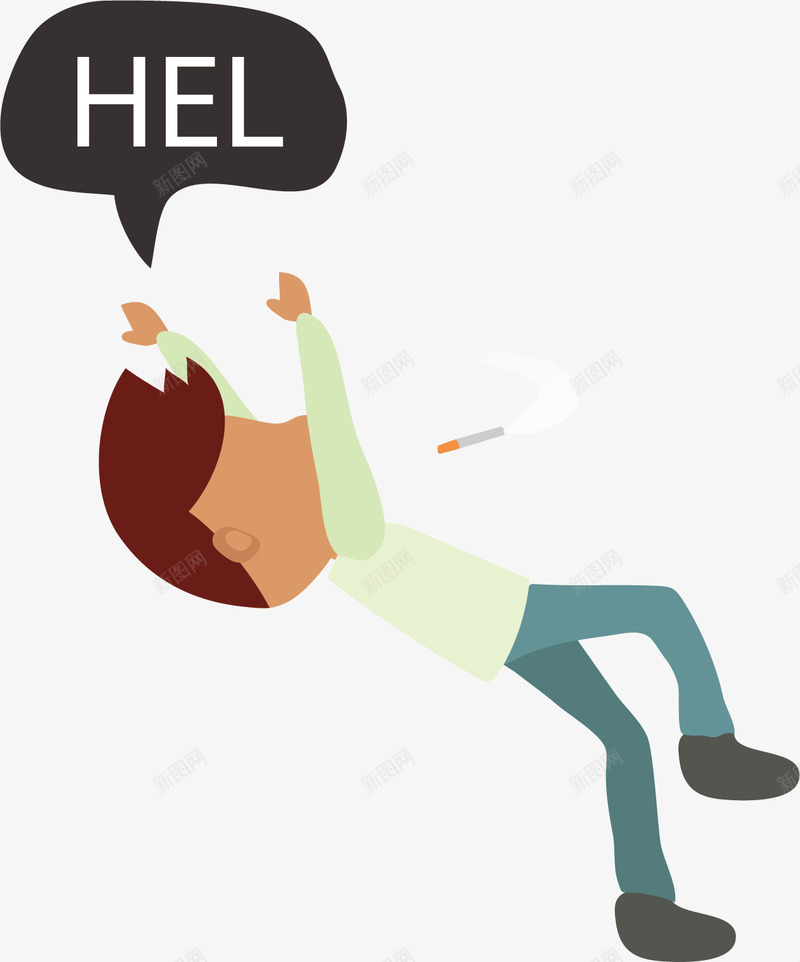 摔倒吸烟男人png免抠素材_新图网 https://ixintu.com 卡通人物 吸烟男人 水彩画 肖像画 装饰图案