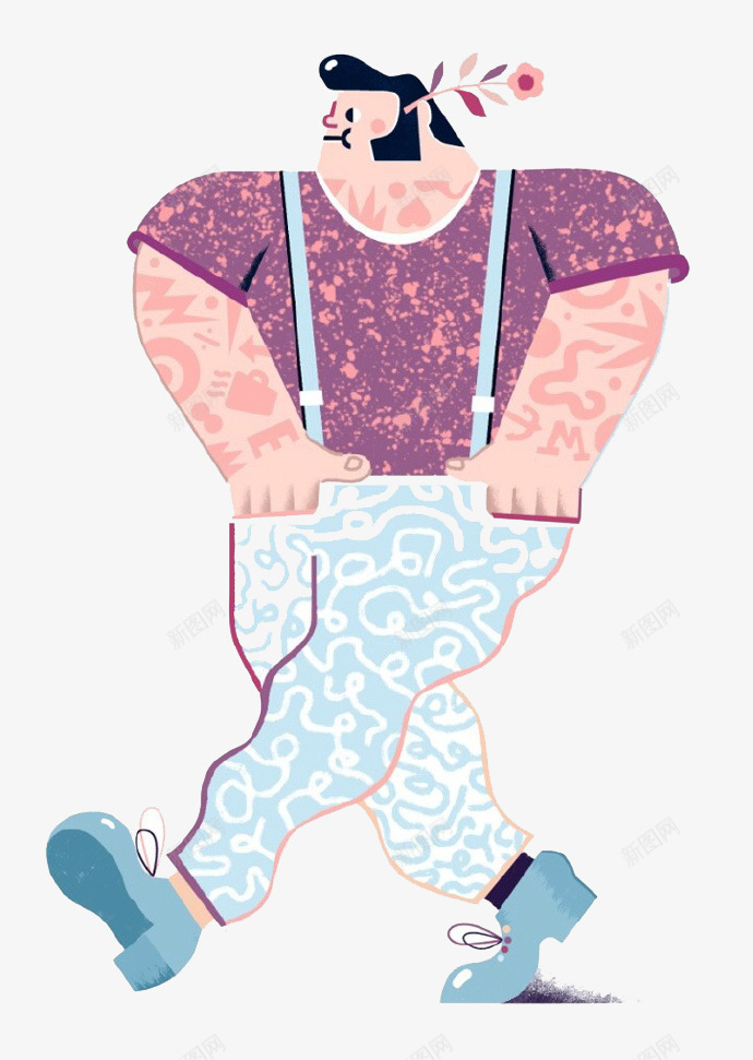 卡通纹身男人png免抠素材_新图网 https://ixintu.com 吊带裤 壮汉 纹身 臭美