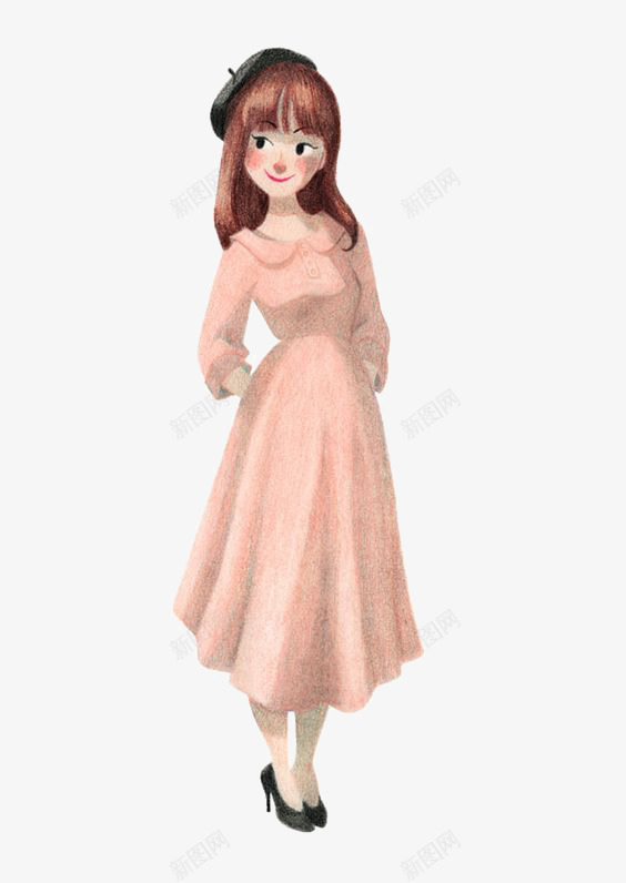 卡通女生png免抠素材_新图网 https://ixintu.com 可爱女生 手绘女生 粉色连衣裙 街拍女生 长发女生