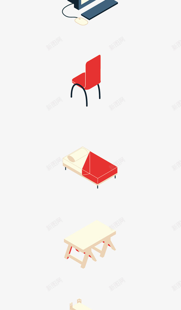 卡通写字台电脑桌椅子图标png_新图网 https://ixintu.com 写字台 卡通 图标 桌椅 电脑