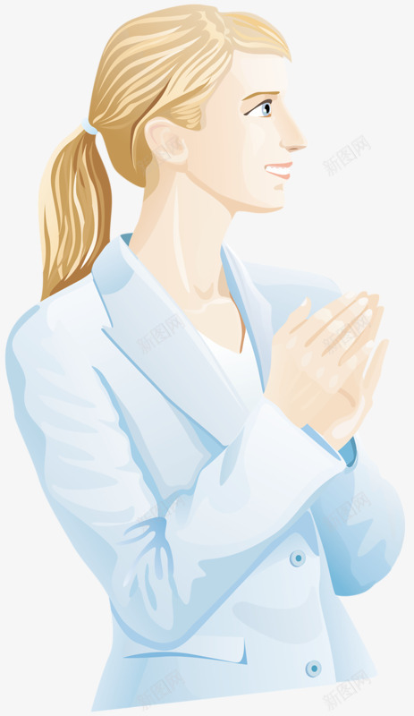 拍手的女士png免抠素材_新图网 https://ixintu.com 外国人 蓝色 西装 马尾辫