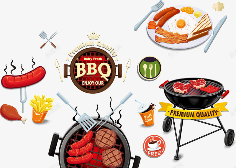 卡通食物矢量图ai免抠素材_新图网 https://ixintu.com BBQ 烧烤 热狗 牛排 矢量图