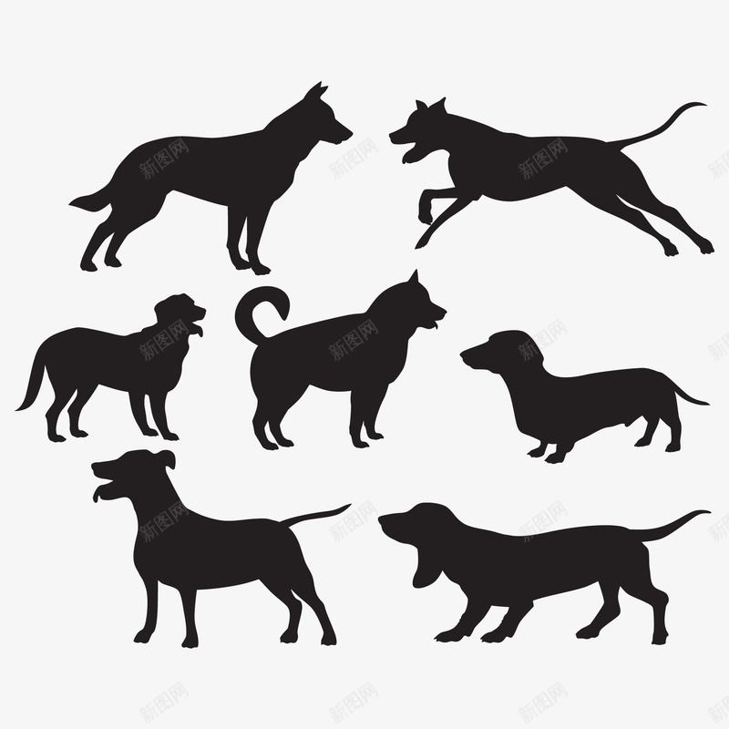 宠物狗剪影png免抠素材_新图网 https://ixintu.com 剪影 宠物狗 牧羊犬 腊肠狗