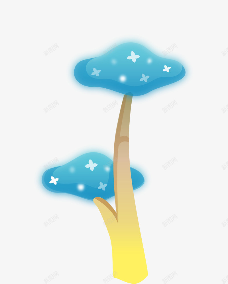 蓝色云朵树木png免抠素材_新图网 https://ixintu.com AI 云朵 卡通 大树 手绘 抽象 树木 蓝色