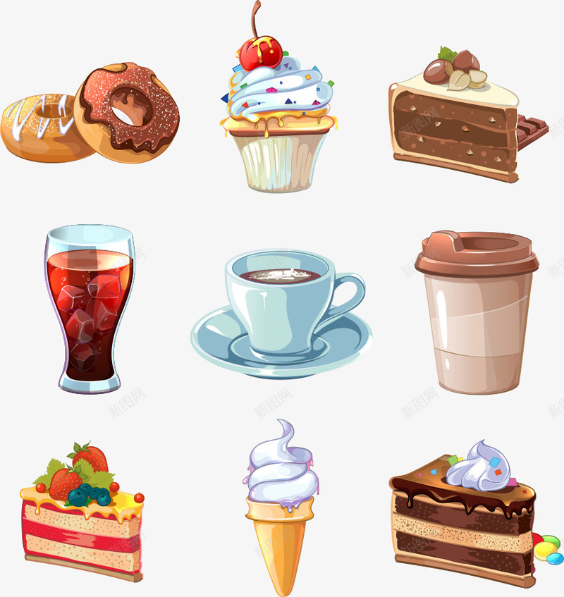 饮品和三明治png免抠素材_新图网 https://ixintu.com 三明治 卡通美食 矢量美食 美食 餐饮美食 饮品