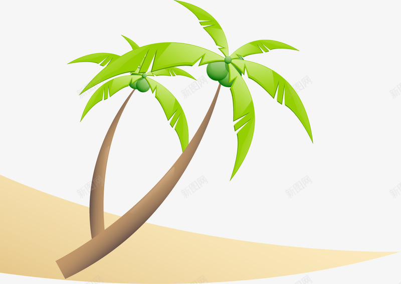 卡通夏日海滩清新椰树png免抠素材_新图网 https://ixintu.com 卡通 夏日 椰树 海滩 清新