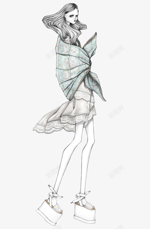 女装时装插画png免抠素材_新图网 https://ixintu.com 创意服装设计 手绘时装模特 时装设计插画
