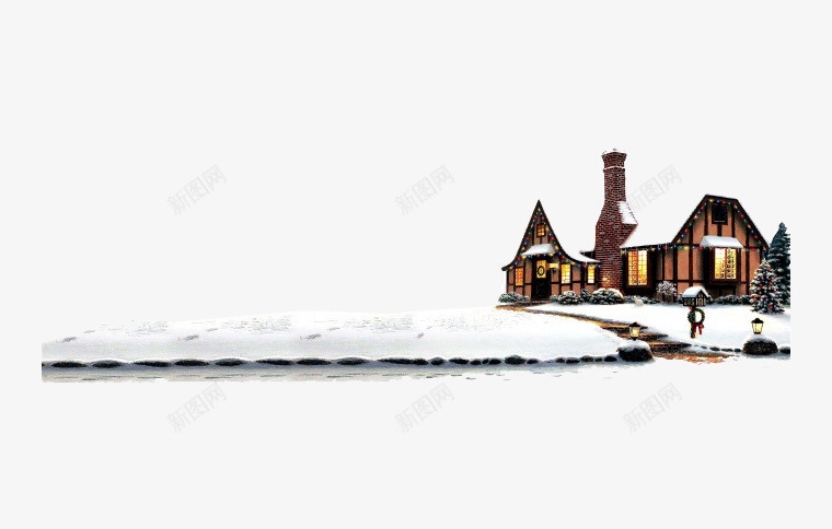 冬天雪景png免抠素材_新图网 https://ixintu.com 冬天 冬季 房屋 木屋 雪地 雪景