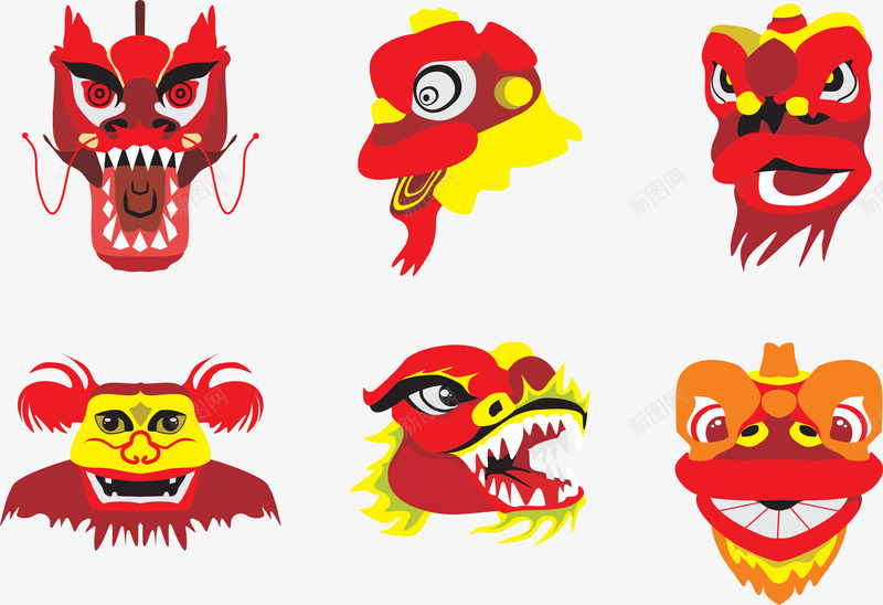狮头集合矢量图ai免抠素材_新图网 https://ixintu.com 狮头面具春节图片 舞狮春节图片 舞狮春节矢量图 舞狮春节矢量素材 舞狮春节素材库 矢量图