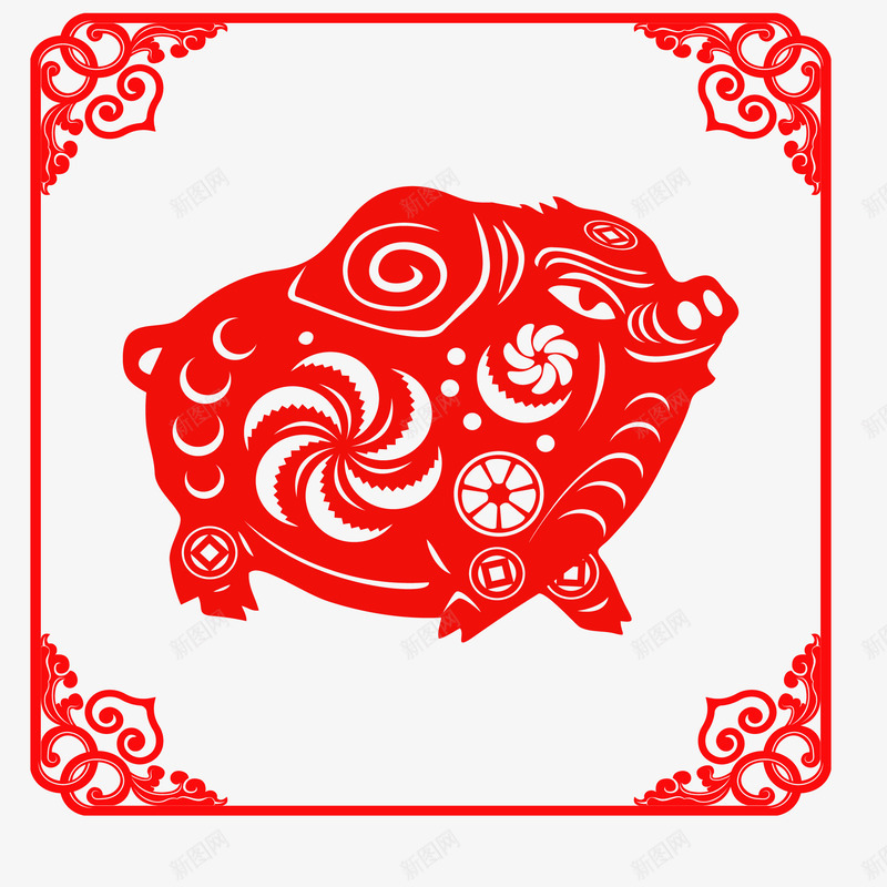猪年喜庆红色剪纸图矢量图ai免抠素材_新图网 https://ixintu.com 剪纸 吉祥 吉祥如意 喜庆 春节 猪 猪年 福字 红色剪纸 矢量图
