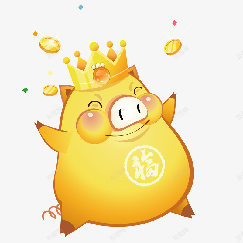 春节可爱小猪挣钱了图矢量图ai免抠素材_新图网 https://ixintu.com 免抠图 可爱 小猪 挣钱了 春节 皇冠 金钱 钱币 矢量图