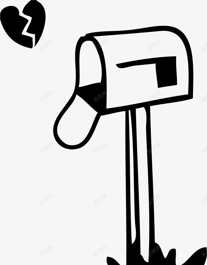 手绘信箱图标png_新图网 https://ixintu.com 信箱 卡通信箱 失恋 手绘信箱 爱心破碎 简笔画