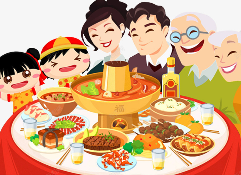 新春团圆宴装饰图案png免抠素材_新图网 https://ixintu.com 团圆 团圆宴 团聚 年夜饭 新年 新春 春节 火锅 装饰图案